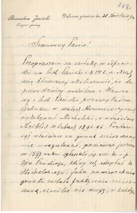 List od Bronisława Jasińskiego do Erazma Majewskiego (rękopis)  strona 1