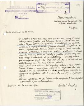 Rękopis. Pismo konserwatora Michała Drewko z dnia 21 czerwca 1926 r. do Kierownictwa Państwowego ...