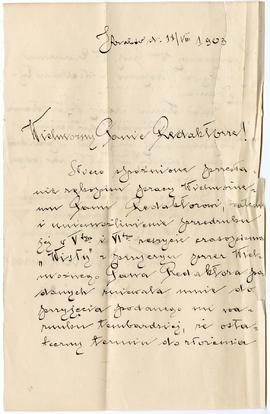 Pierwsza strona listu z dn. 11.08.1903 r. napisanego przez p. Łukasiewicza. List znajduje się luz...