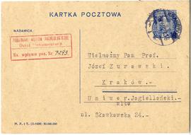 Kartka pocztowa z rękopisem listu Prof. Walderowej do Józefa Żurowskiego z dnia 3.04.1929 r.  str...