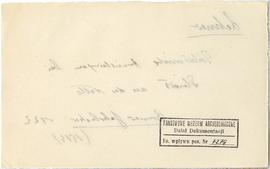 Fiszka z odręcznymi notatkami bibliograficznymi Józefa Żurowskiego  strona 2: pieczątka Działu Do...