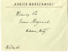 Koperta zaadresowana przez Korotyńskiego do Erazma Majewskiego (awers): "Wielmożny Pan Erazm...