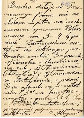 List od Zygmunta Glogera do Erazma Majewskiego (rękopis)  strona 1