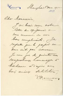 List od Komorna do Erazma Majewskiego (rękopis)