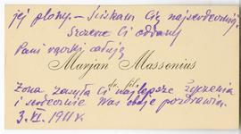 Bilet wizytowy Marjana Massoniusa (druk  rękopis)  strona 1