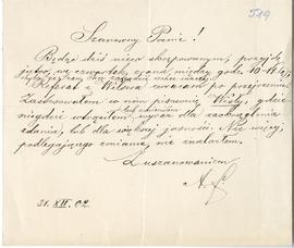 List od Adolfa Fedorowicza do Erazma Majewskiego (rękopis)  strona 1