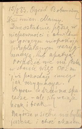 Notes nr 16 z wpisami odręcznymi  Erazma Majewskiego z okresu 08.08.1883 r.-03.12.1882 r.  strona.