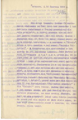 List od Marjana Massoniusa do Erazma Majewskiego (maszynopis  rękopis)  strona 1