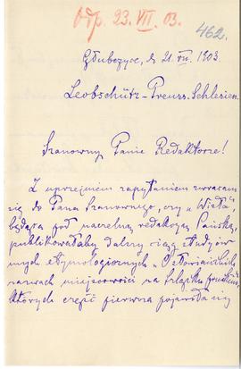 List od Stanisława Drzeżdżyńskiego do Erazma Majewskiego (rękopis)  strona 1