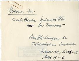 Fiszka z odręcznymi notatkami bibliograficznymi Józefa Żurowskiego  strona 1: "Hoernes M.  N...