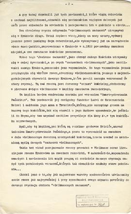 Maszynopis - kopia artykułu Ks. Władysława Staicha pt. Zaduszki wielkanocne w dawnym Krakowie zam...