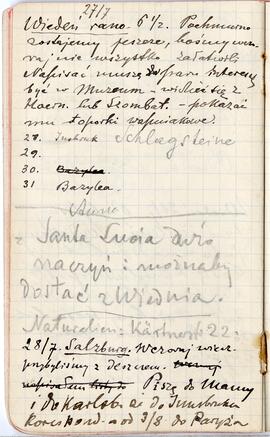 Notatnik nr 52 z odręcznymi notatkami Erazma Majewskiego z dn. 27-28.07.1897 r.  Wiedeń  Salzburg...