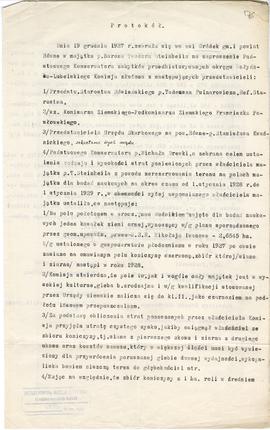 Maszynopis  odpis protokołu z dnia 19 grudnia 1927 r. z zebrania komisji w m. Gródek  pow. Równe ...