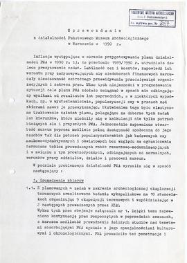 Państwowe Muzeum Archeologiczne w Warszawie. Sprawozdanie z działalności w roku 1990.  Maszynopis...