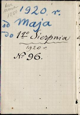 Notatnik nr 96 z odręcznymi notatkami Erazma Majewskiego z okresu od 14.05.1920 r. do 19.08.1920 ...