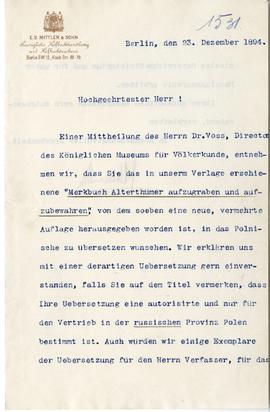 List od E. S. Mittlera do Erazma Majewskiego (druk  maszynopis)  strona 1