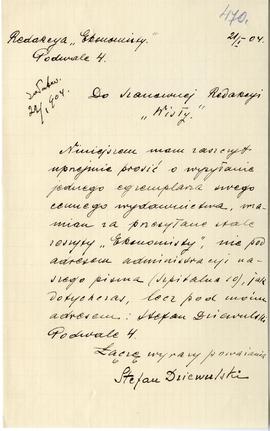List od Stefana Dziewulskiego do Erazma Majewskiego (druk  rękopis)  strona 1