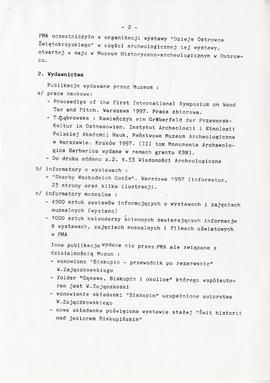 Państwowe Muzeum Archeologiczne w Warszawie. Sprawozdanie z działalności w roku 1997.  Maszynopis...