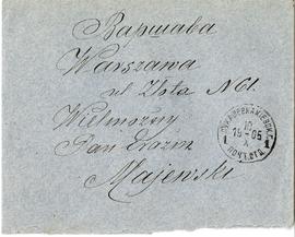 Koperta zaadresowana przez Aleksandra Bydłowskiego do Erazma Majewskiego (rękopis  stempel)  stro...