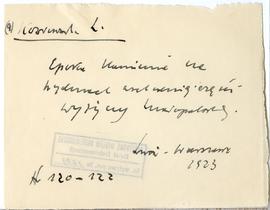 Fiszka z odręcznymi notatkami bibliograficznymi Józefa Żurowskiego  strona 1: "Kozłowski L. ...