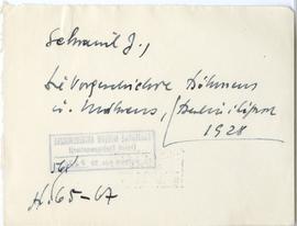 Fiszka z odręcznymi notatkami bibliograficznymi Józefa Żurowskiego  strona 1: "Schranil J.  ...