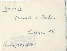 Fiszka z odręcznymi notatkami bibliograficznymi Józefa Żurowskiego  strona 1: "Eisner J.  Sl...