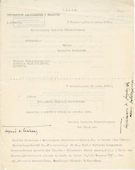 Maszynopis odpisu pisma Ministra Wyznań Religijnych i Oświecenia Publicznego z dnia 1.03.1934 r. ...