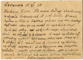 Kartka pocztowa z rękopisem listu Romana Jakimowicza do Józefa Żurowskiego z dnia 10.06.1928 r.  ...
