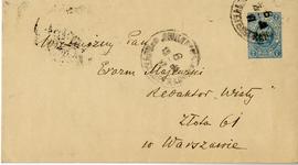 Koperta zaadresowana do Erazma Majewskiego (druk  rękopis  stempel)  strona 1 (awers)