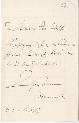 List od Ignacego Baranowskiego do Erazma Majewskiego (rękopis)  strona 1