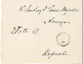 Koperta zaadresowana przez Stanisława Błażejewicza do Erazma Majewskiego (rękopis  stempel)  stro...