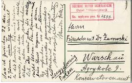 Kartka pocztowa z rękopisem listu Nandora Fetticha do Józefa Żurowskiego z dnia 12.12.1929 r.  st...