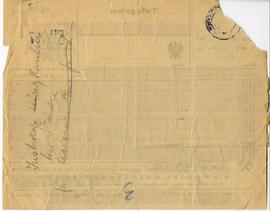 Telegram Wacława Zbyszewskiego do Józefa Żurowskiego z dnia 18.07.1927 r.  strona 2: odręczne not...