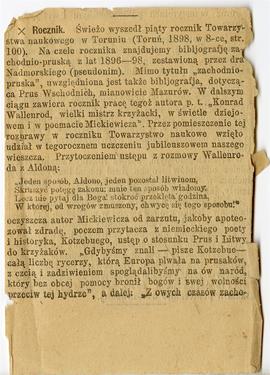 Wycinek prasowy z gazety NN: "Rocznik. Świeżo wyszedł piąty rocznik Towarzystwa Naukowego w ...