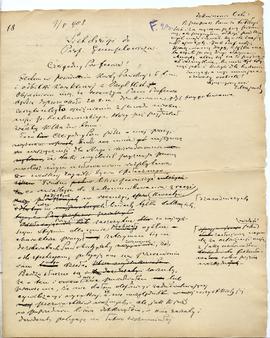 Niekompletny brudnopis listu Erazma Majewskiego do prof. Gumplowicza z dnia  09.08.1908 r.  stron...