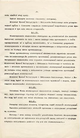 Maszynopis przepisów normujących stosunek Władz akademickich do działalności stowarzyszeń akademi...