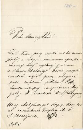 List od Stanisława Błażejewicza do Erazma Majewskiego (rękopis)  strona 1
