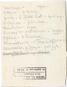Zespół odręcznych notatek ze spisem stanowisk archeologicznych  strona 40: "1389" cd.