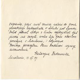 Rękopis listu Katarzyny Zakrzewskiej do Józefa Żurowskiego z dnia 14.08.1927 r.  strona 3