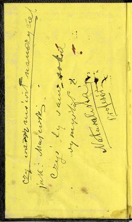 Notes nr 1 z okresu 29.06.1873 r.-24.09.1874 r.  Druga strona okładki (wyklejka) z notatką odręcz...