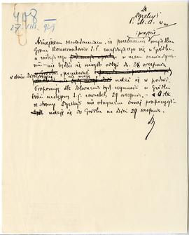 Rękopis. Pismo Michała Drewko z dnia 27 sierpnia 1929 r. do Dyrekcji Państwowego Muzeum Archeolog...