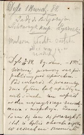 Notes nr 18 z wpisami odręcznymi  Erazma Majewskiego z okresu 01.04.1884 r.- 05.07.1884 r.  strona.