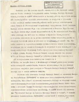 Maszynopis sprawozdania Józefa Żurowskiego z działalności Komisji Historii Sztuki Polskiej Akadem...