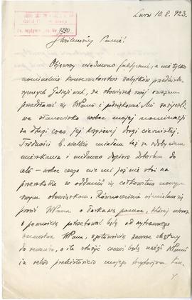 Rękopis listu Bohdana Janusza do Józefa Żurowskiego z dnia 10.08.1923 r.  strona 1