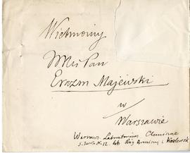 Koperta zaadresowane przez Karola Estreichera do Erazma Majewskiego (rękopis)  strona 1 (awers)