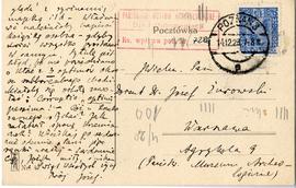 Kartka pocztowa z rękopisem listu Józefa Kostrzewskiego do Józefa Żurowskiego z dnia 24.12.1928 r...