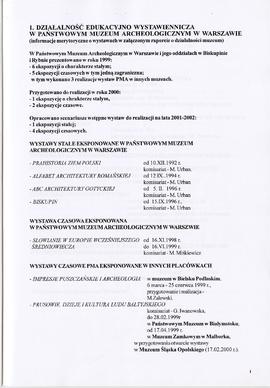 Państwowe Muzeum Archeologiczne w Warszawie. Sprawozdanie z działalności w roku 1999.  Maszynopis...