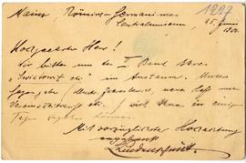 Kartka pocztowa od L. Lindenschmidta (?) do Erazma Majewskiego z dnia 25.06.1902 r. (rękopis)  st...