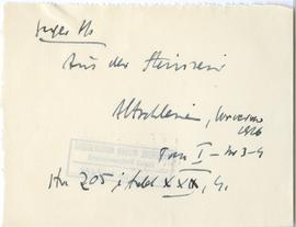 Fiszka z odręcznymi notatkami bibliograficznymi Józefa Żurowskiego  strona 1: "Seger H.  Aus...