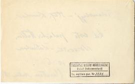 Fiszka z odręcznymi notatkami bibliograficznymi Józefa Żurowskiego  strona 2: pieczątka Działu Do...